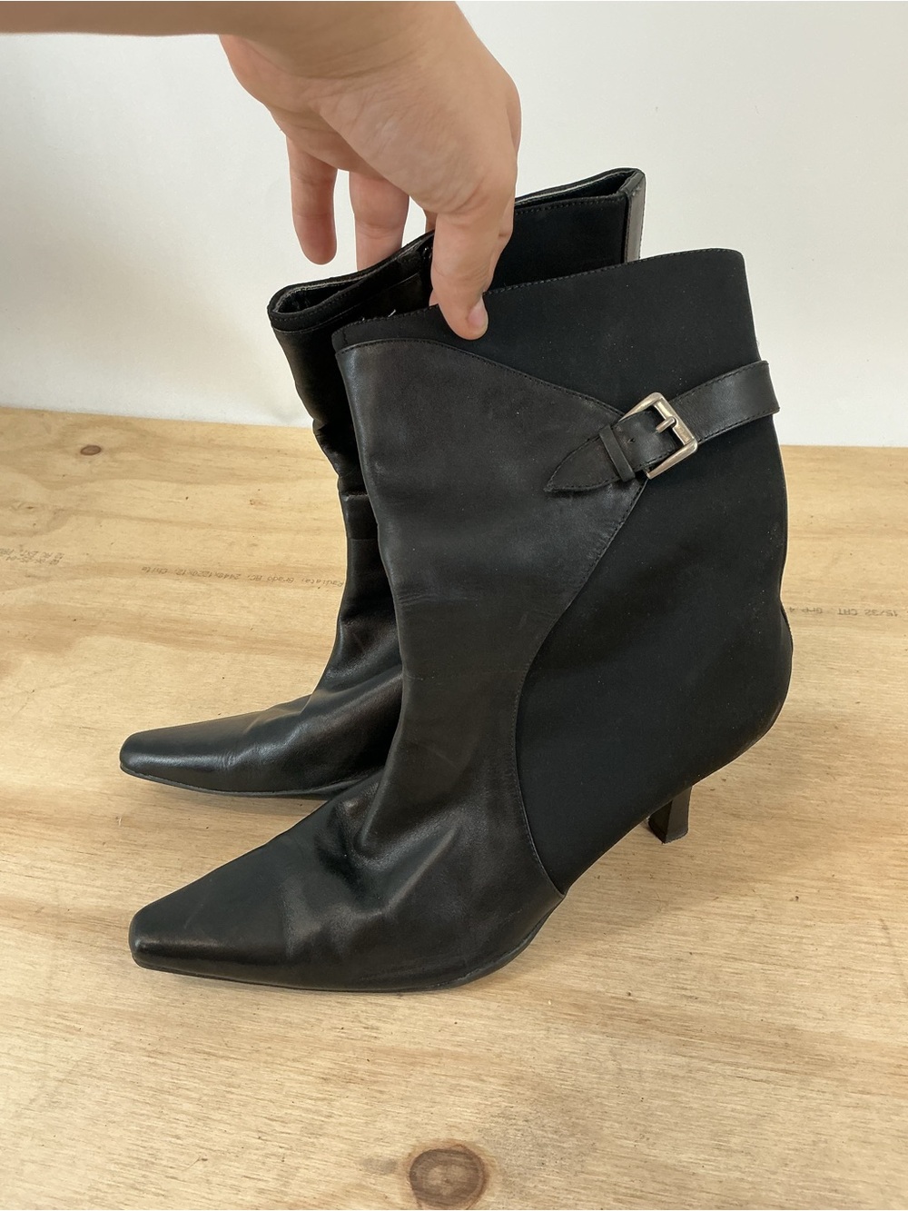 Nine West Black Pointed Toe Ankle Boots with Buckle Size 9.5